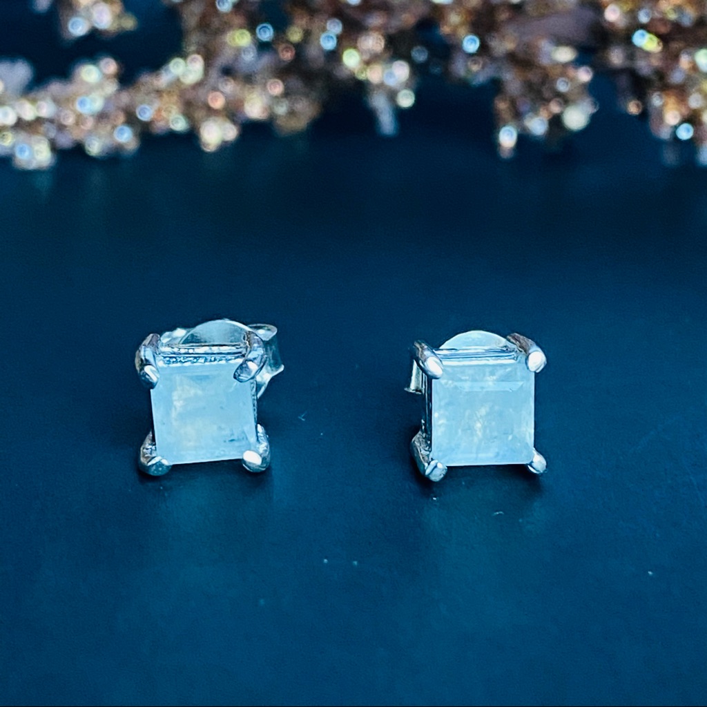 Moonstone Crystal Sterling Silver Stud Earrings